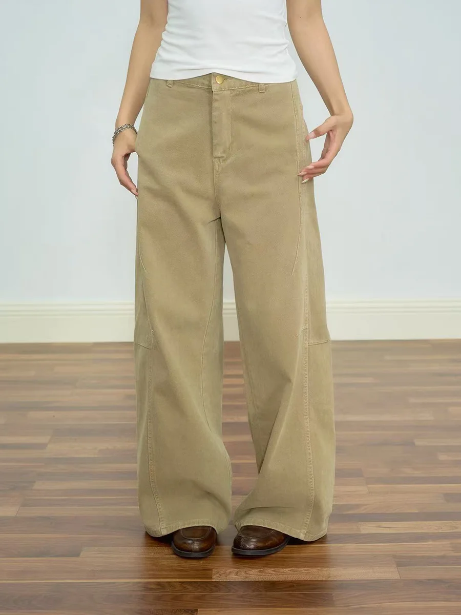 

TENPSEN Autumn Winter Khaki Straight Leg Jeans Women's Casual Loose Slimming Dra Floor-Length Wide Leg Pants