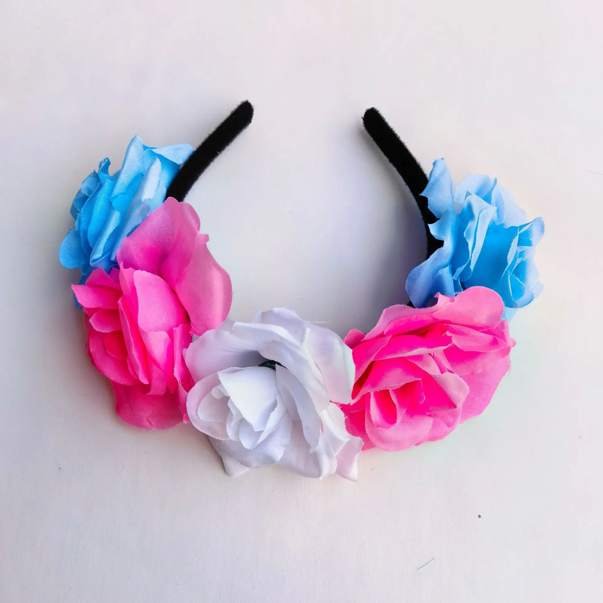 Donne boemia fascia floreale fatta a mano grande fiore di rosa fascia per capelli accessori ragazze damigelle ghirlande ornamenti per capelli festa floreale