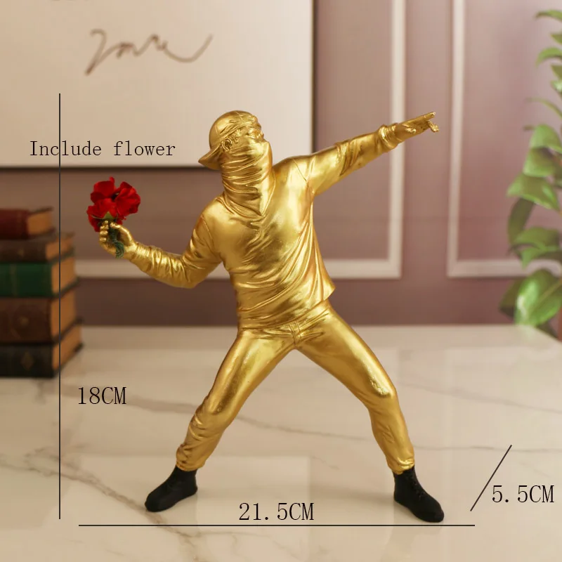 Hars Standbeelden Sculpturen Banksy Bloemwerper Standbeeld Bommenwerper Woondecoratie Accessoires Moderne Ornamenten Beeldje Collectible