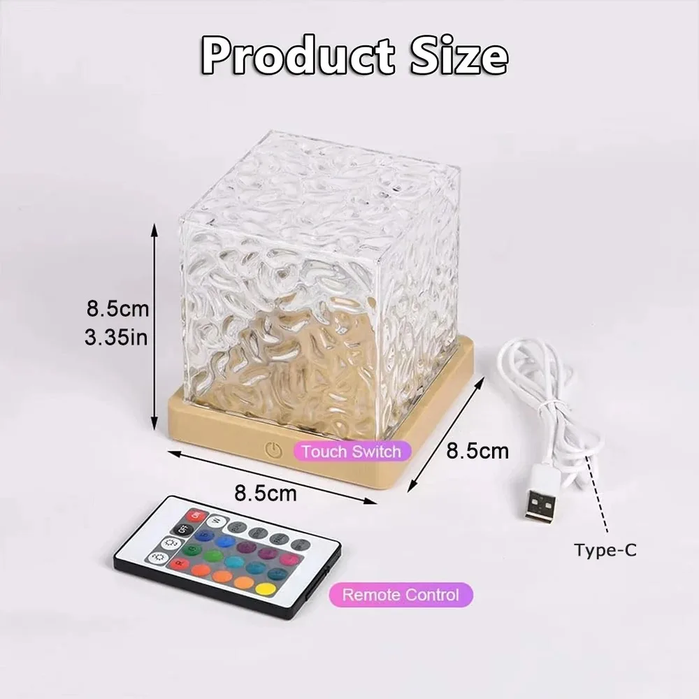 3/16 Colors Dynamic Rotating Water Ripple Projector Night Light Flame Crystal Lamp for Living Room Study Bedroom Rotating Light