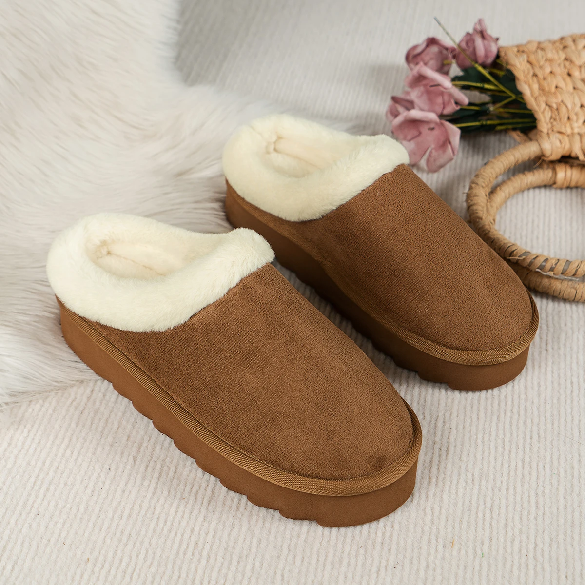 Wintermode Damen Flauschige Dicksohlige Freizeitschuhe, Dicksohlige Rutschfeste und Warme Hausschuhe mit Fellfutter – Detail 5
