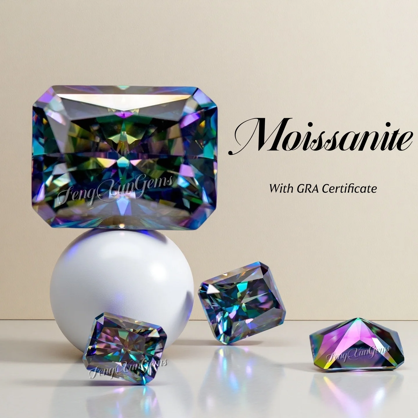 

0.4~5.0ct Loose Moissanite Stone Radiant cut Rainbow Green Fine Gemstone For Jewelry Ring Inlay With GRA Certificate Pass Test