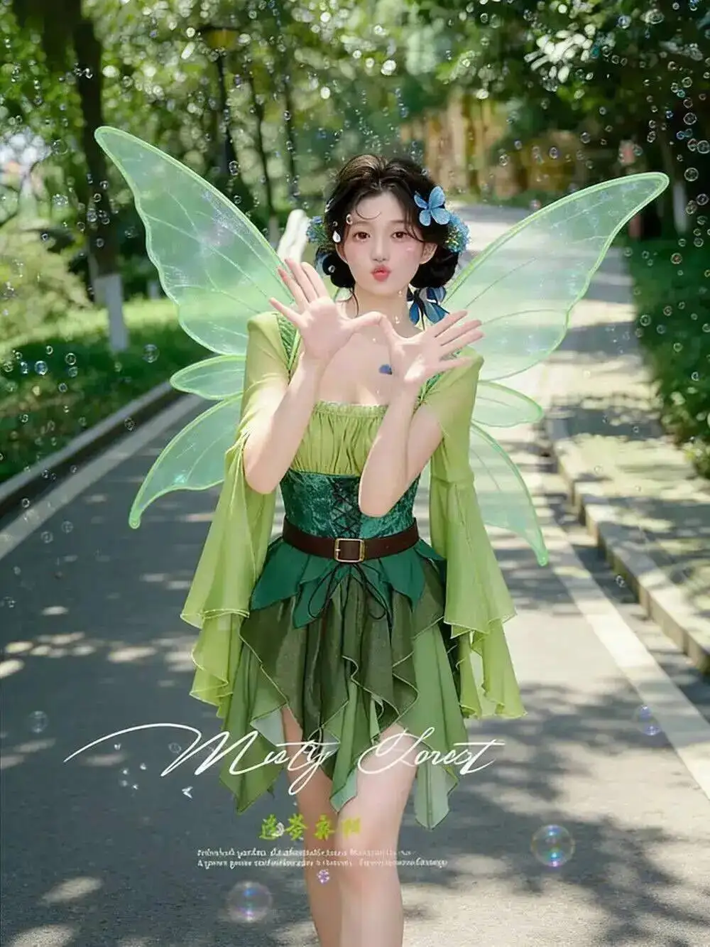 

Halloween Cosplay Dress Medieval Green Magic Elf Slimming A-line Skirt Fairy Tale Party Role Play for Women
