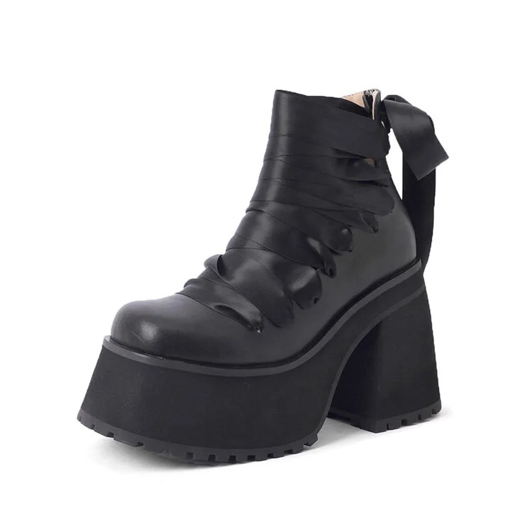 Retro Style Figure Patchwork Round Toe Knee-High Platform Women Boots Chunky High Heels Side Zipper Design Large Size Shoes