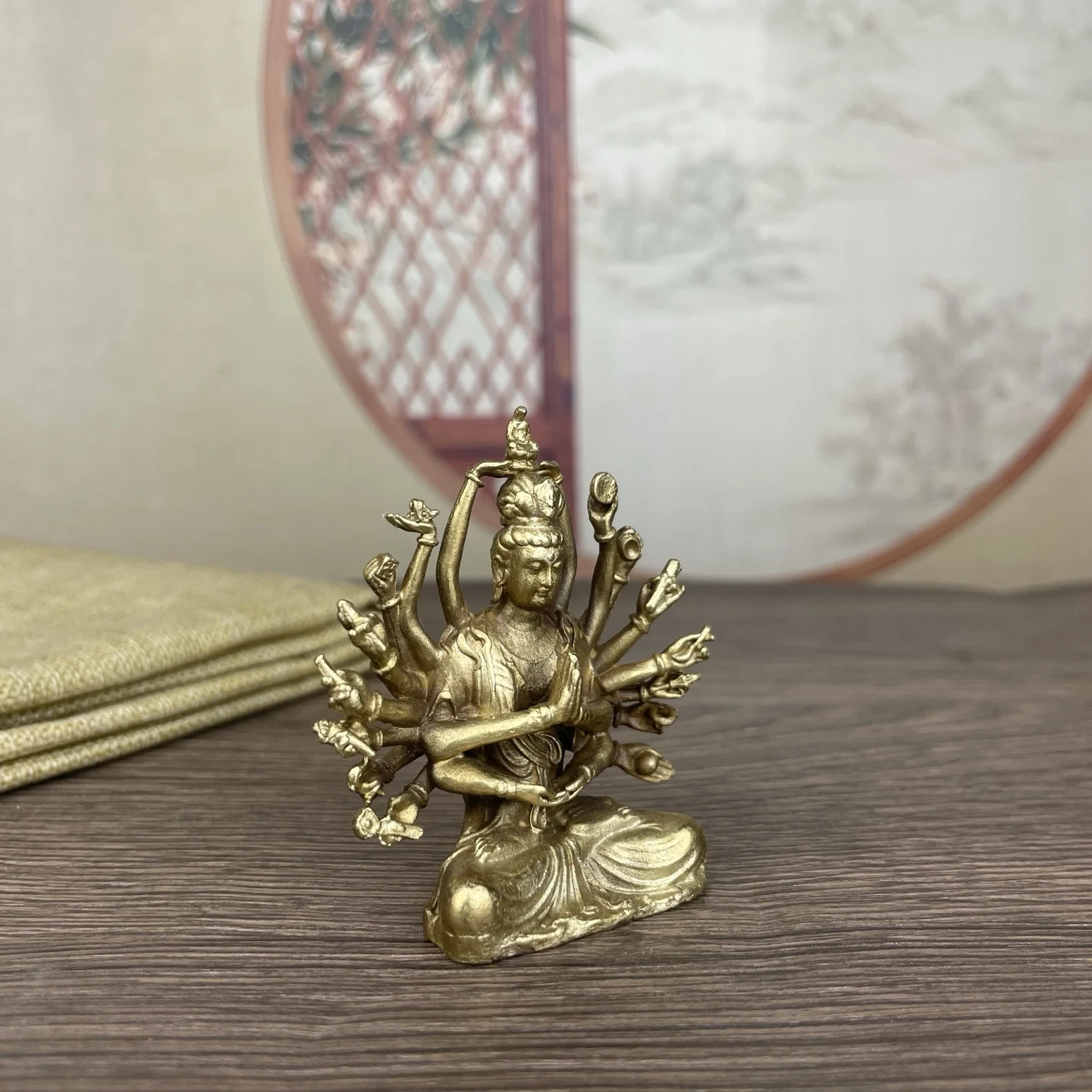 Metal Buddhist Thousand-Handed Guanyin Buddha statue bronze goddess religion collection figurine office desk desk accessories