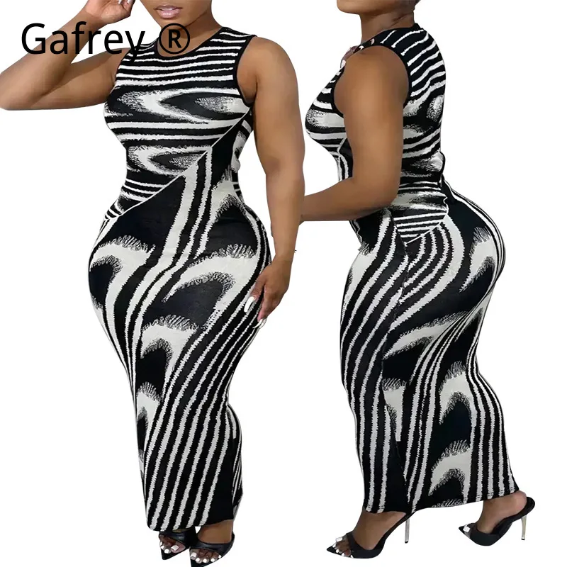 

3XL Plus Size Striped Dress Sleeveless Round Neck Bodycon Fitted Short Dress, Casual Summer Daily Party Mini Dresses for Women