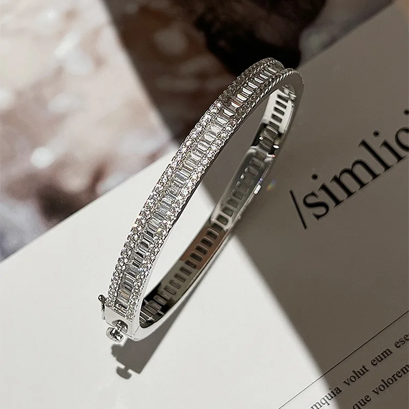 

Trendy Moissanite Diamond Bangle 100% Real 925 Sterling Silver Engagement Wedding Bangles Bracelet for Women Anniversary Jewelry