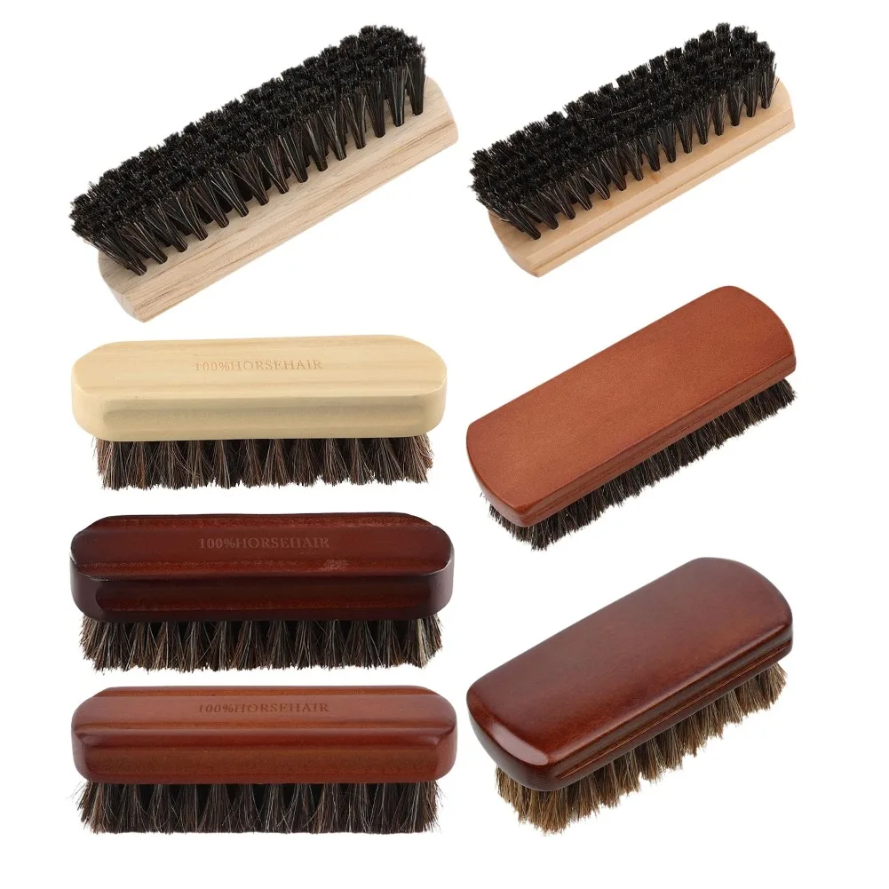 Genuine Horsehair Wooden Brush Car Detailing Polishing Buffing Brush Soft Horsehair Leather Brush Multifunctional Cleaning Tools