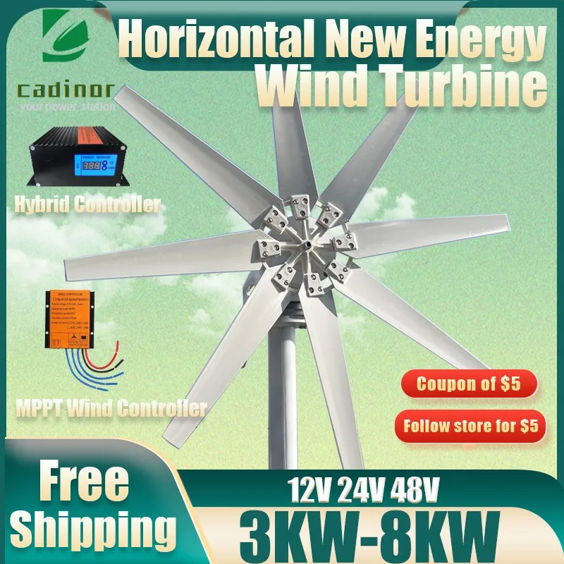 Wind Turbine Generator 5000W 8000W 12V 24V 48V DC 3 5 8 Blades With MPPT Controller System Portable Windmills Renewable Energy