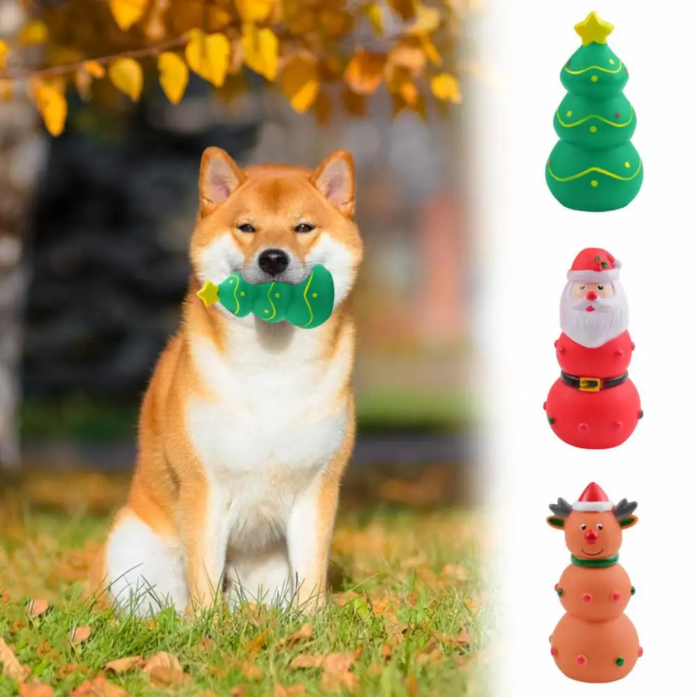 

Pet Dog Squeaky Chew Toy Interactive Christmas Pet Toy Bite-Resistant Teeth-Cleaning Built-in Sound Squeaker Rubber Toy for Dogs