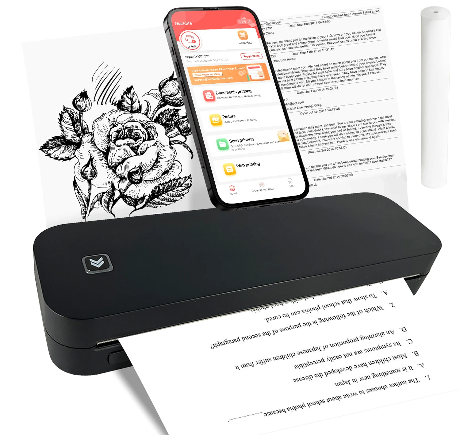 

Portable 8 Inch Mini Smart A4 Thermal Paper Printer Inkless Wireless Connectivity for IOS & Android Sticker Printing Tattoo
