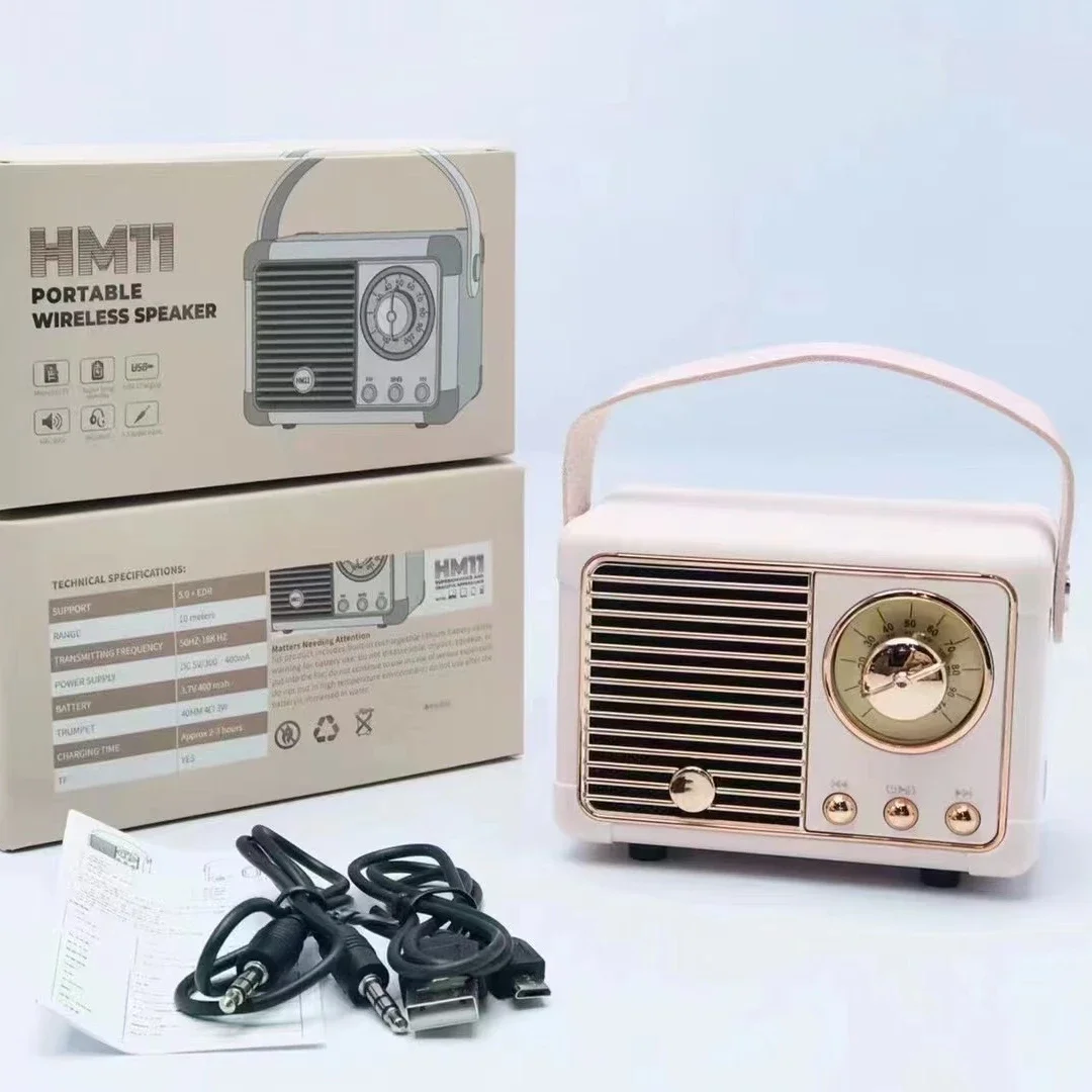 HM11 Portable Retro Radio Style Fm Mini Radio Wireless Speaker Usb Tf Bt Mp3 Player Festival Gift