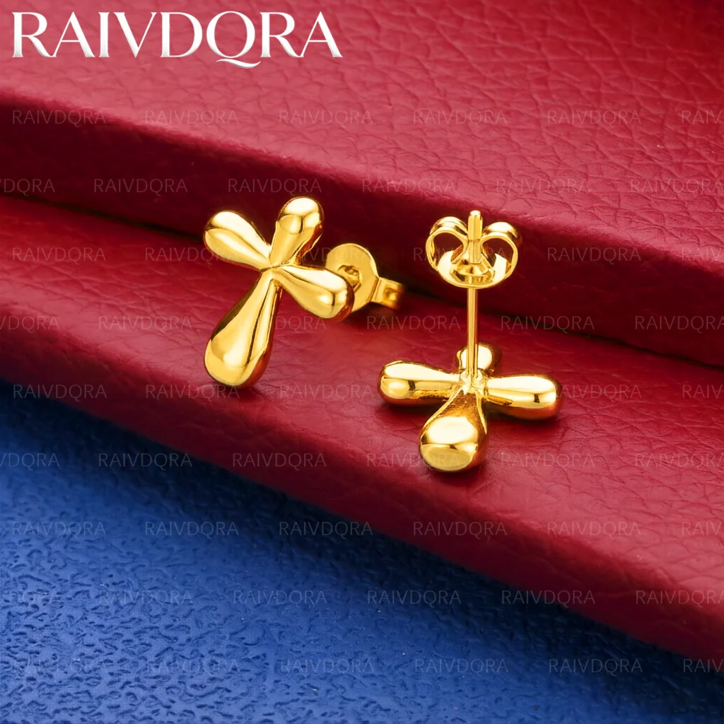 18K Gold Plated Cross Stud Earrings For Women Fashion Classic Jewelry Grace Party Wedding Engagement Accessories