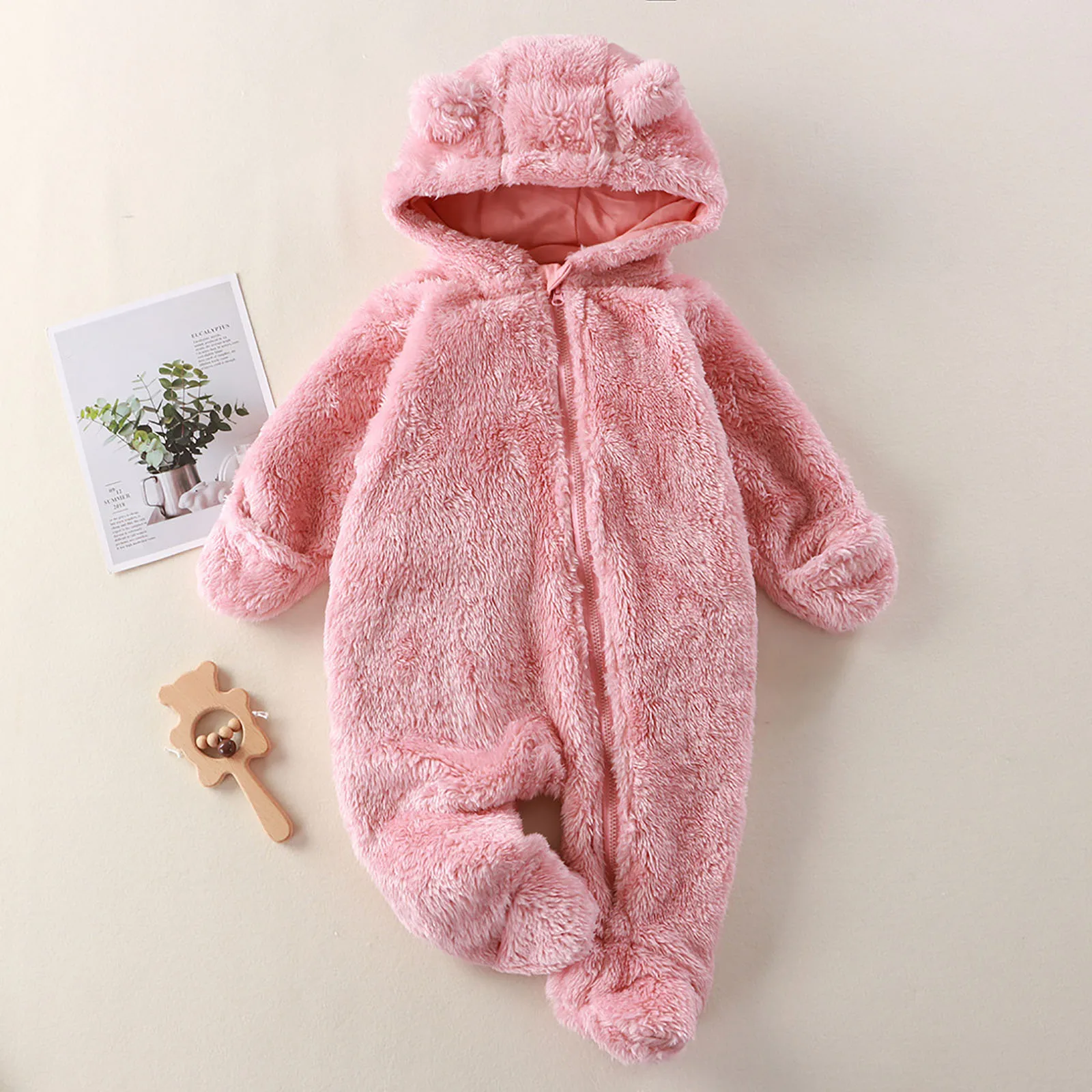 

Baby Blanks Girls Hooded Romper Comfortable Fleece Lined Warm Stylish Covers Hands And Feet Long Sleeve Bodysuit 2t