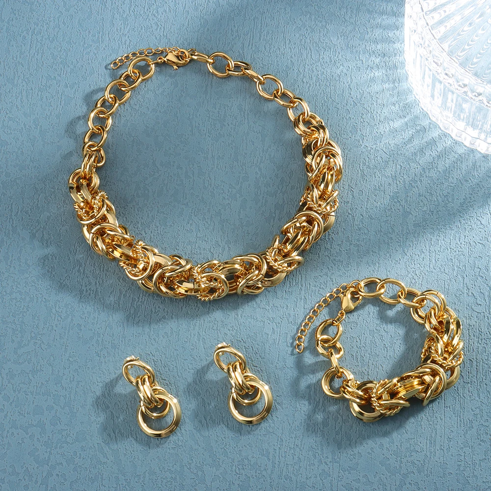 Conjunto de joyería de tendencia para mujer, aretes y colgantes chapados en oro, joyería africana de cobre de alta calidad, regalo de fiesta de boda