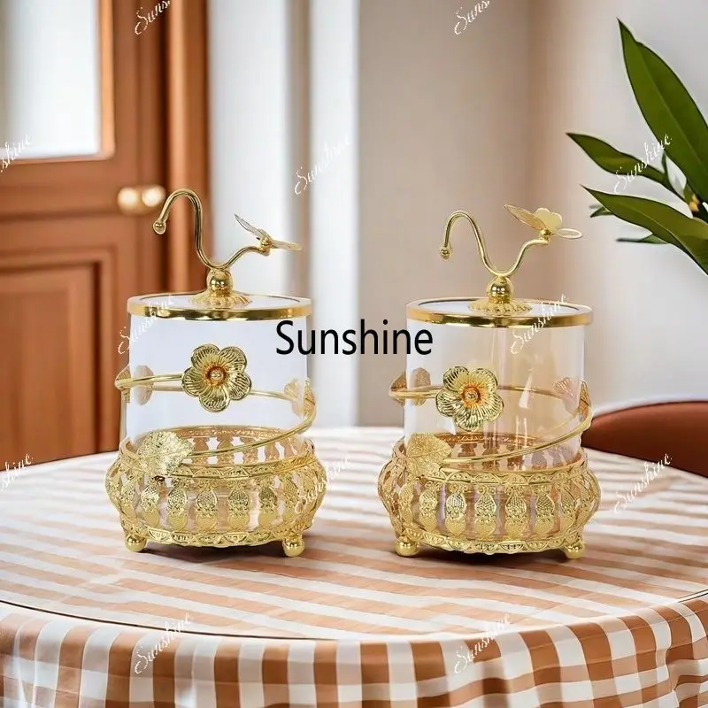 European Style Glass Jar Metal Cutout Art Vase Living Room Bedroom Jewelry Cosmetics Storage Jar Exquisite Nuts Storage Box New