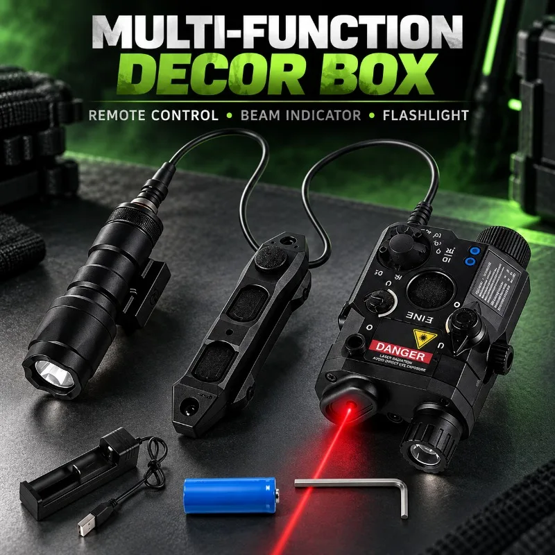 Alloy PEQ15‑Style Model Display Kit, Tunable Red‑Green Beam Module, Strobe Light with Triple‑Function Wired Remote