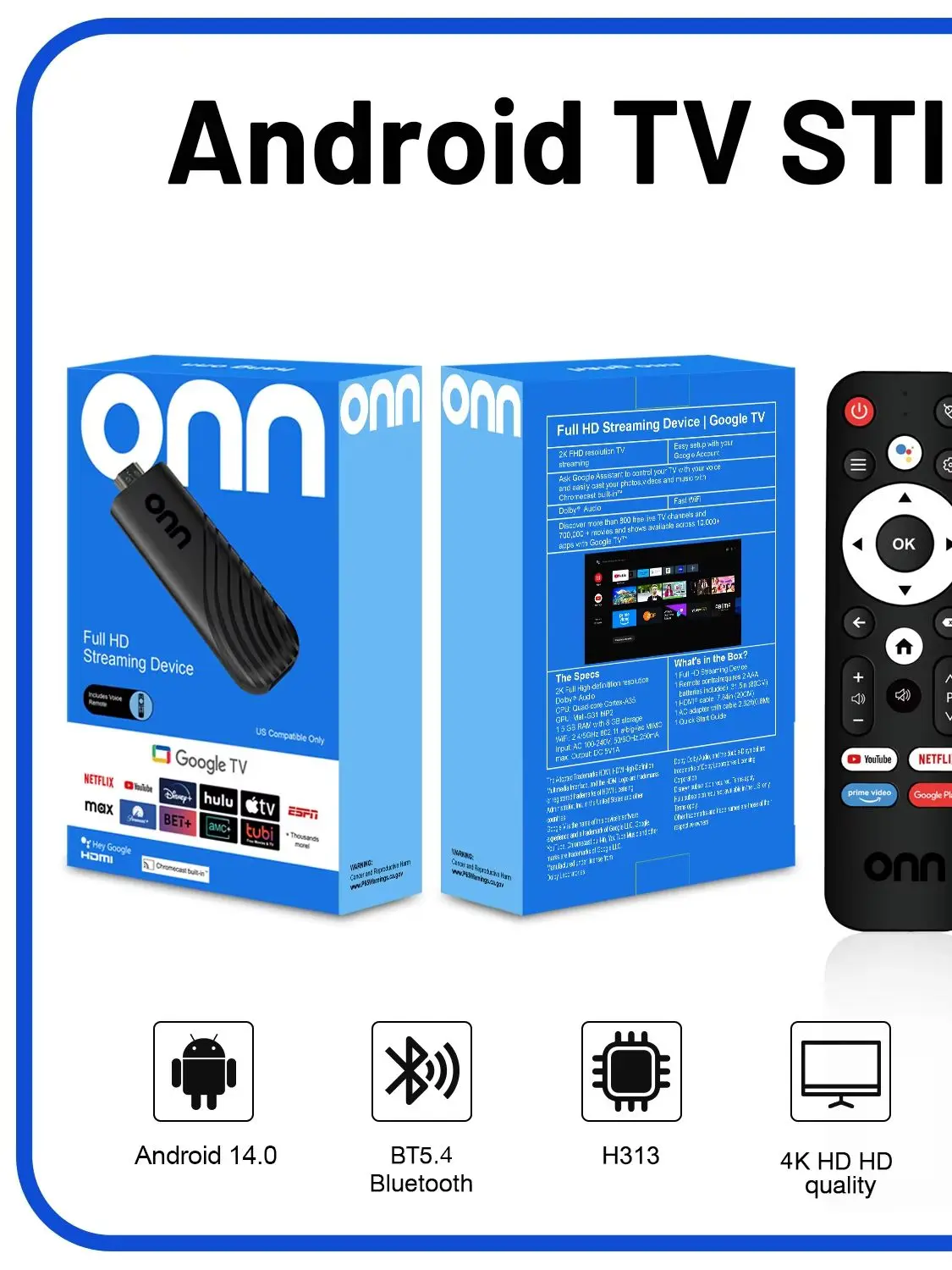 ONN ATV Stick 8K 4K HD Obsługa Wideo BT5.0 Dual WiFi6 4G 5G Pilot Głosowy Allwinner H313 Quad Core Smart TV Stick 8GB 128GB dla — 2