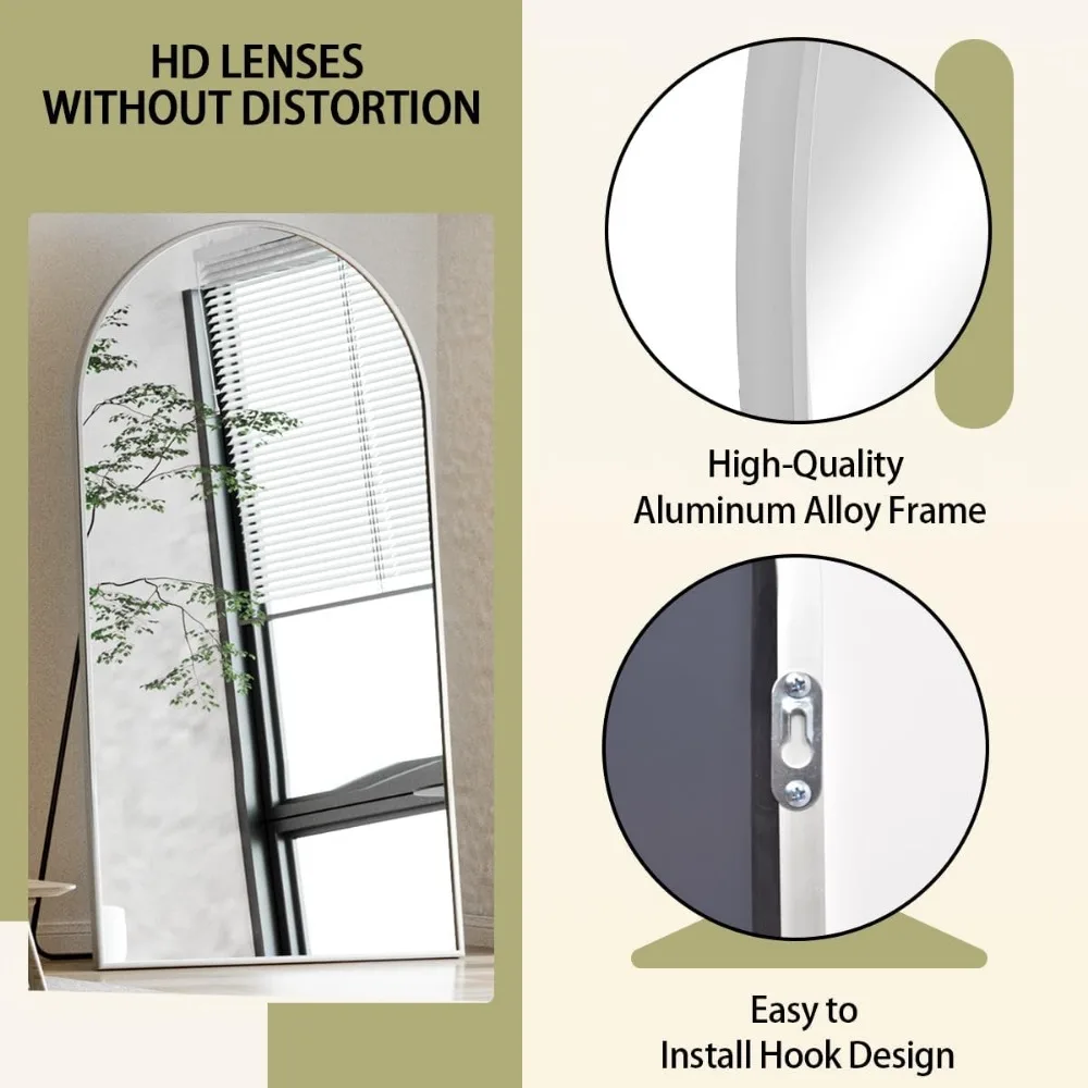 アーチ型トップの全身鏡、スタンド付き、76x34インチ、寝室用、壁掛けまたは置き型、エレガントなアーチデザイン