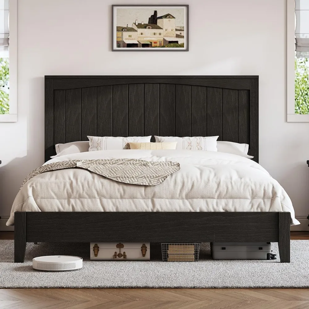 Full Size Wood Bed Frame with Headboard, Platform Bed Frame with Wood Slat Support No Box Spring Needed/Easy Assembly