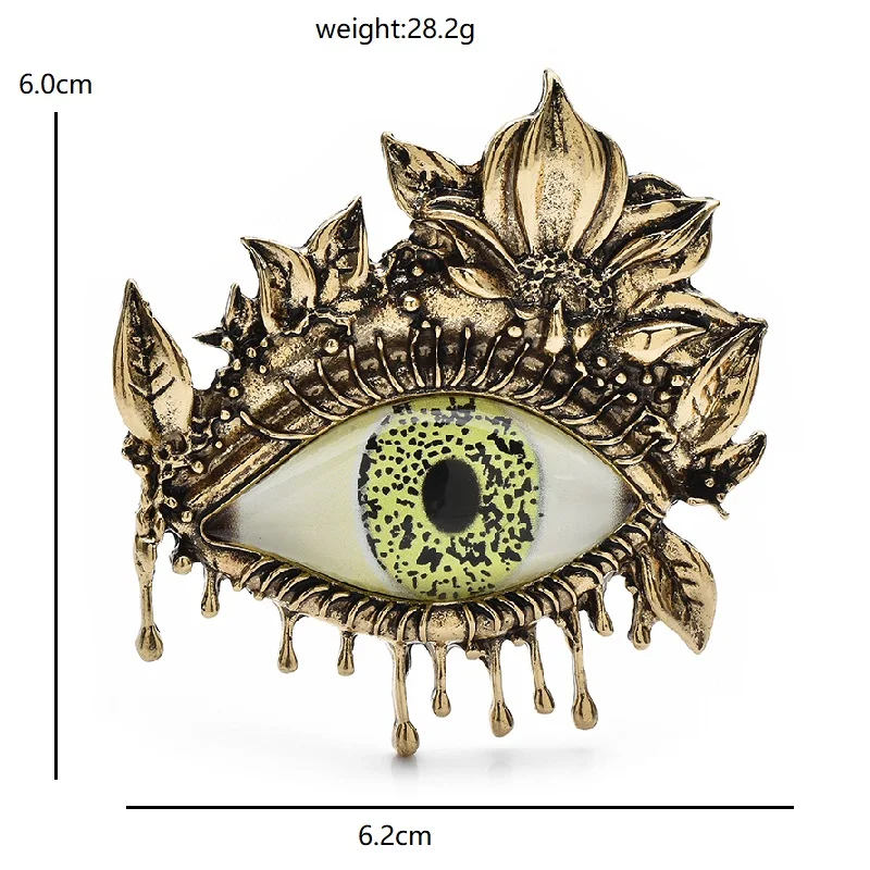 Wuli & baby خمر زهرة العين دبابيس معدنية خضراء عيون للنساء على ظهره الملابس بروش دبابيس الهدايا