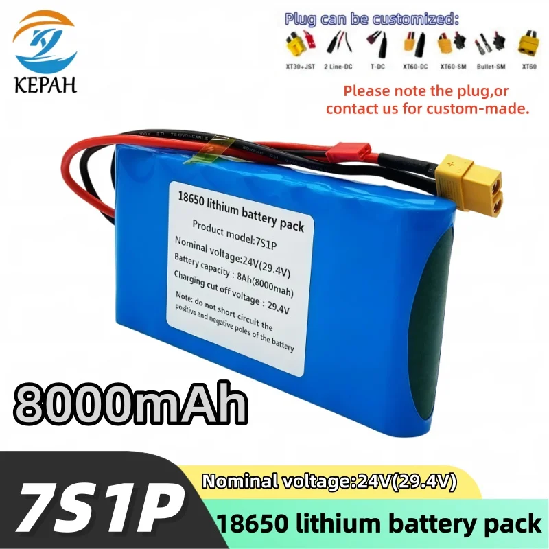 

Литий-ионный аккумулятор 24 В, 8000 мАч 7S1P | Встроенный BMS для скутеров, игрушек, велосипедов, перезаряжаемый 29,4 В