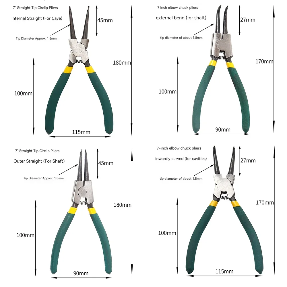 4 Stuks Circlip Tang Set 7 ''Lange Neus Tang Staight Gebogen Tang Binnenste Staight Verbogen Tang Borgring Remover Tool