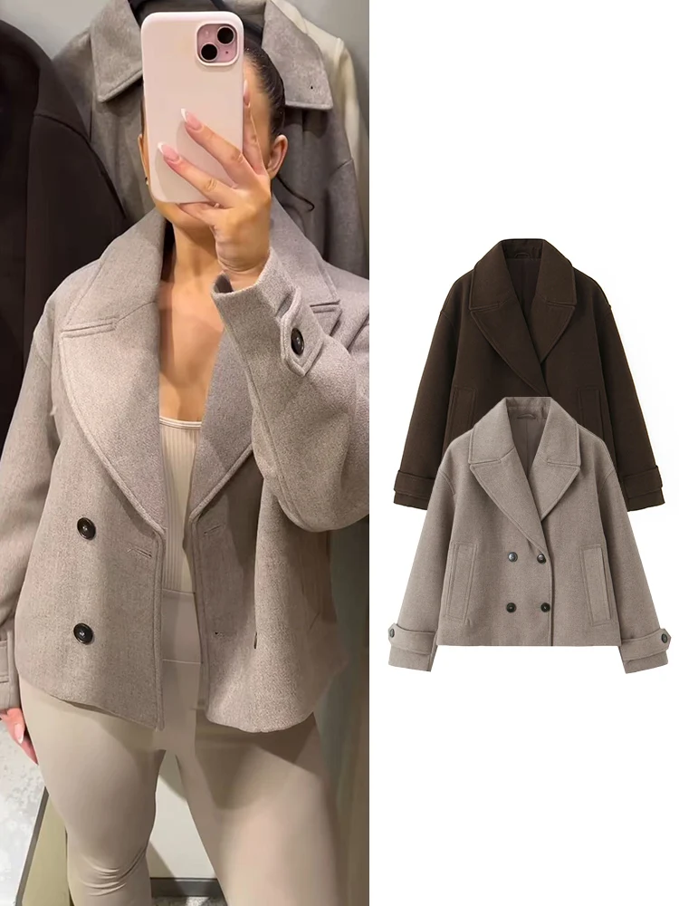 

TFMLN 2025 Wool Coats For Women Winter Jackets Double Breasted Big Lapel Double Sided Short Outerwear Elegant Female Clothes