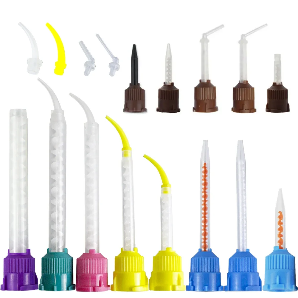 50pcs Dental Mixing Tips For Dentistry Materials Mixing Tube Disposable Silicone Rubber Head Blue Yellow Lab Products