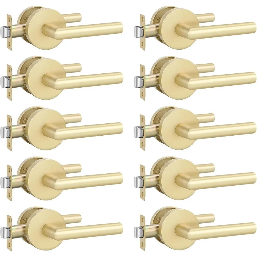 

Heavy Duty Zinc Alloy Brushed Gold Interior Door Handles for Hall and Closet Applications Durable Brushed Brass Finish Passage