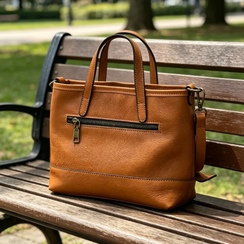 2026 Spring New Handbag Genuine Leather Casual Versatile Tote Bag Soft Cowhide Women's Shoulder Crossbody Bag