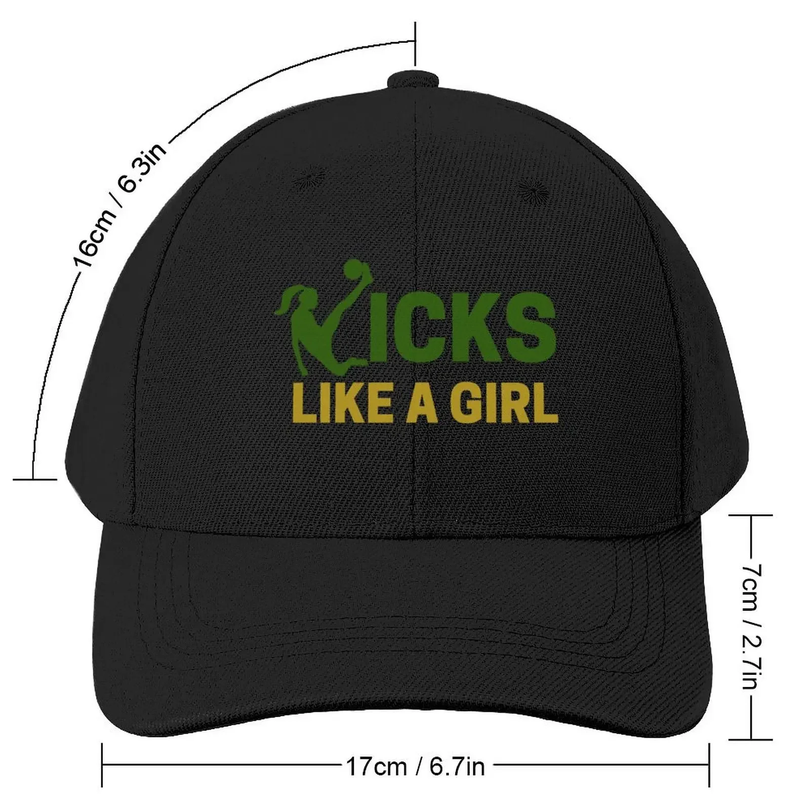 Kicks Like A Girl - Green & Gold Baseball Cap Hood sun hat Golf Horse Hat For Men Women's