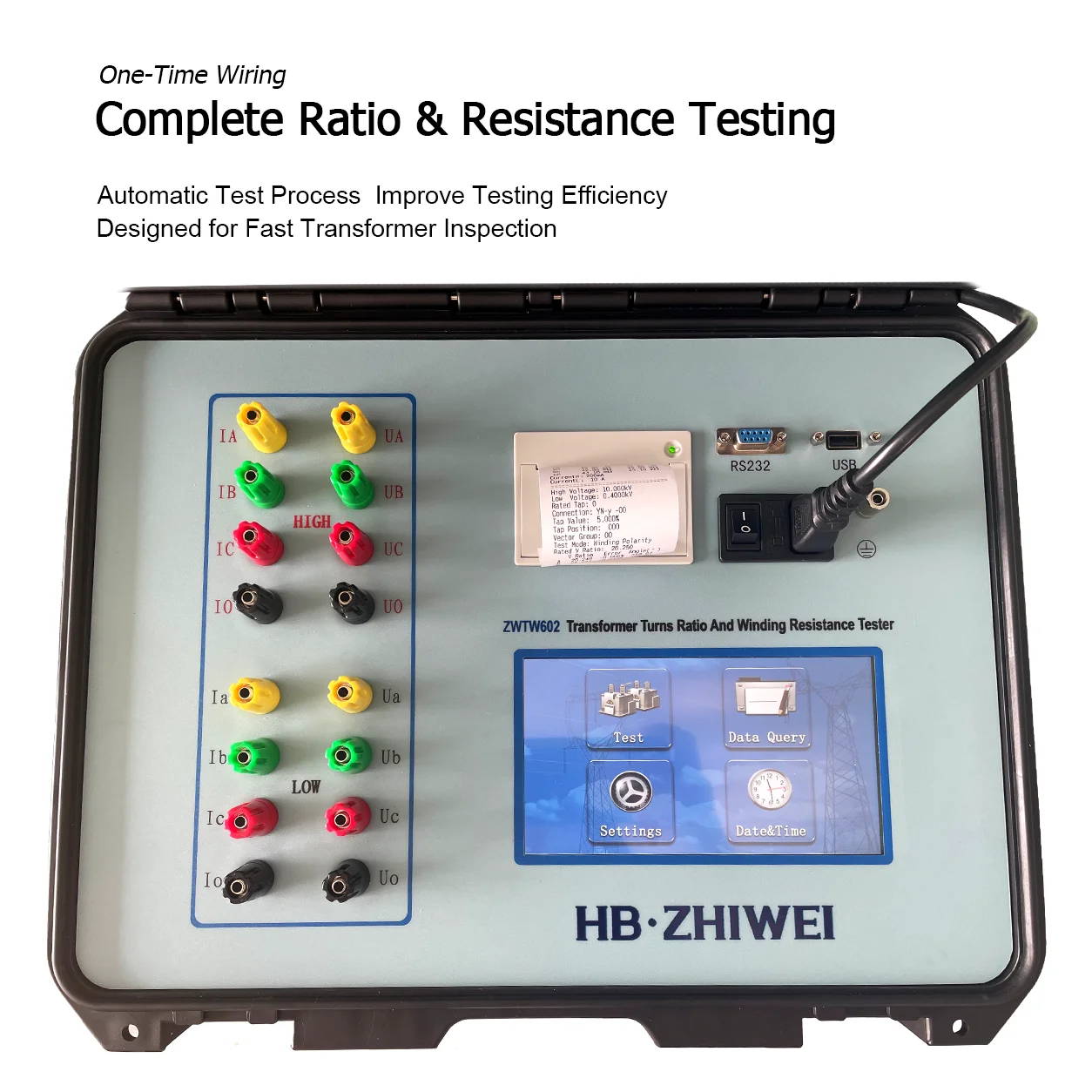 ZHIWEI 10A DC Resistance Tester Transformation Ratio Meter for 10KV/35KV Transformers ZWTW602 Built-in Printer USB 1 Year