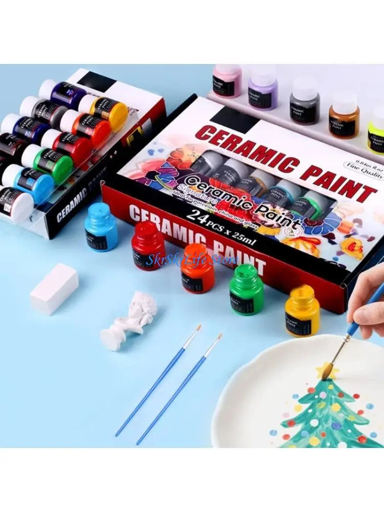 E65E Professional Grade Ceramic Paint 12 Mixed Colors For Pottery And Glass Crafts