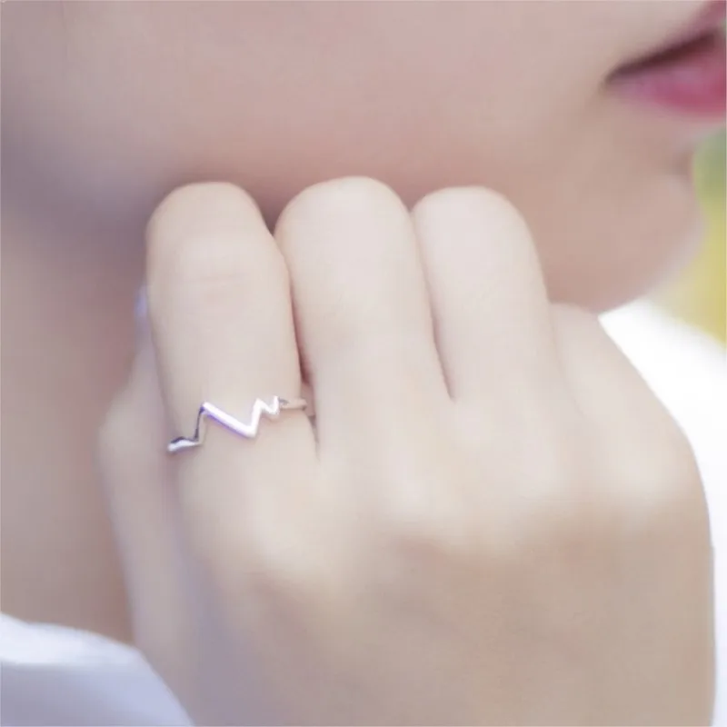 موضة جديدة بسيطة الخامس الدائري 925 فضة موجة البرق على شكل خواتم افتتاح شعبية R007