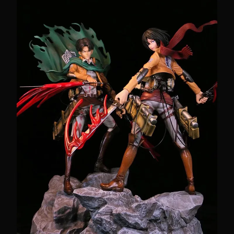 attack-on-titan-gk-levi-ackerman-mikasa-ackerman-damaged-battle-ver-anime-figure-statue-collectible-model-toys-for-hobby-fans