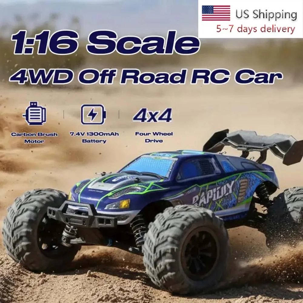 

16101 Blue 1:16 4WD 70+KM/H High Speed RC Car All Terrain Application 2.4G Remote Control Car with LED Dirt Bike Toys for Boys