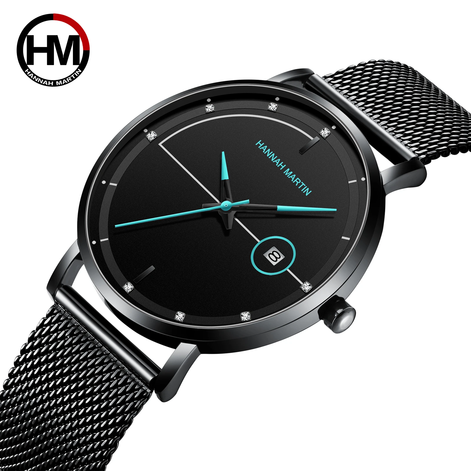 

Top Men Quartz Watch With Japanese Movement Simple Blue Black Stainless Steel Mesh Belt Waterproof Travel Fashion Men Wristwatch