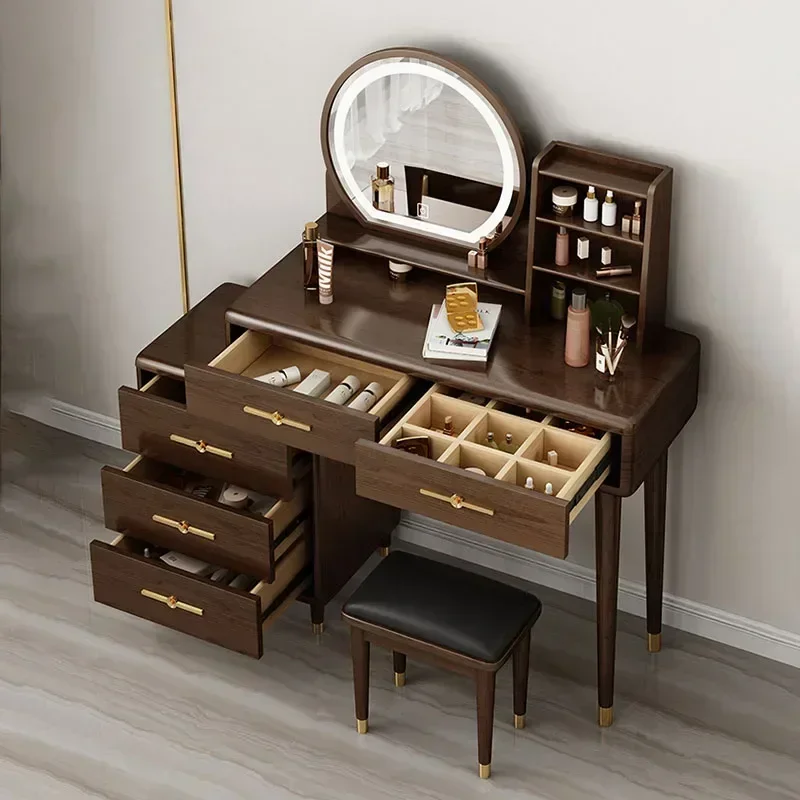 Smooth Brown Makeup Table With Mirror Originality Comfortable Makeup Table With Mirror Light Luxury Commode Home Furniture