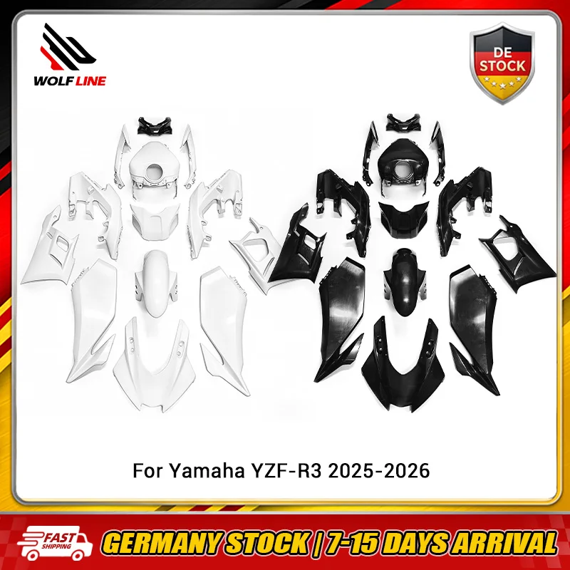 WOLFLINE Kit Carena Completa Non Verniciata in ABS Stampato a Iniezione, Pannelli di Copertura per Yamaha YZF R3 2025 2026, Ricambio Carrozzeria