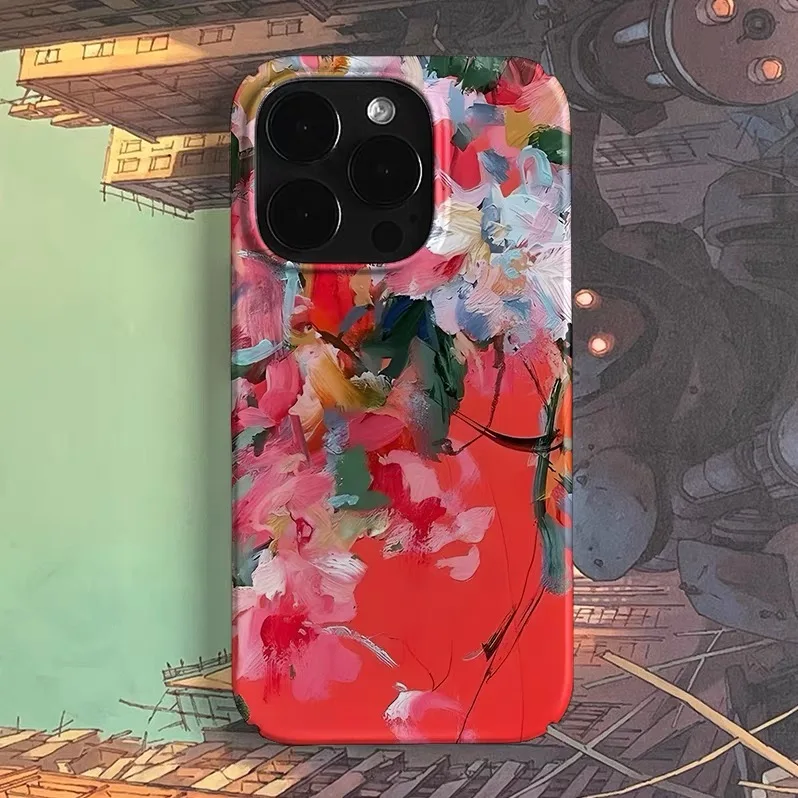

Усовершенствованная картина маслом с красным чехлом для телефона IPHONE 17 16E 15 PROMAX 14 Plus 13 12 MINI 11 XR, акриловый чехол для телефона