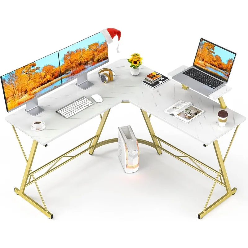 

Shaped Desk Computer Corner Desk, Home Gaming Desk, Office Writing Workstation with Large Monitor Stand, Easy to Assemble