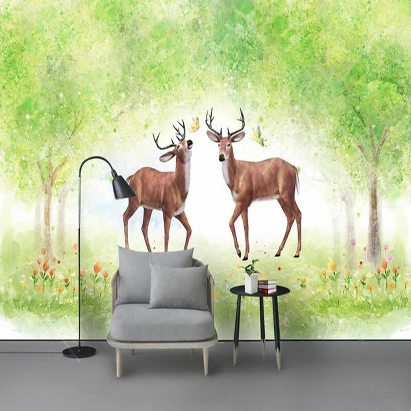 

Simple Nordic hand-painted elk forest living room TV luxurious home decoration background wall