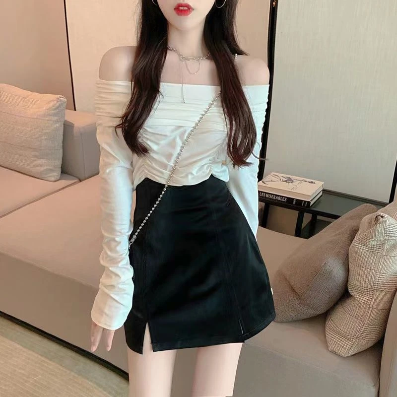 Skirts Women Spring Hot Sale High Waist Korean Style Elegant A-line Sexy Mini Tender Ladies Stylish Office All-match Pure Color