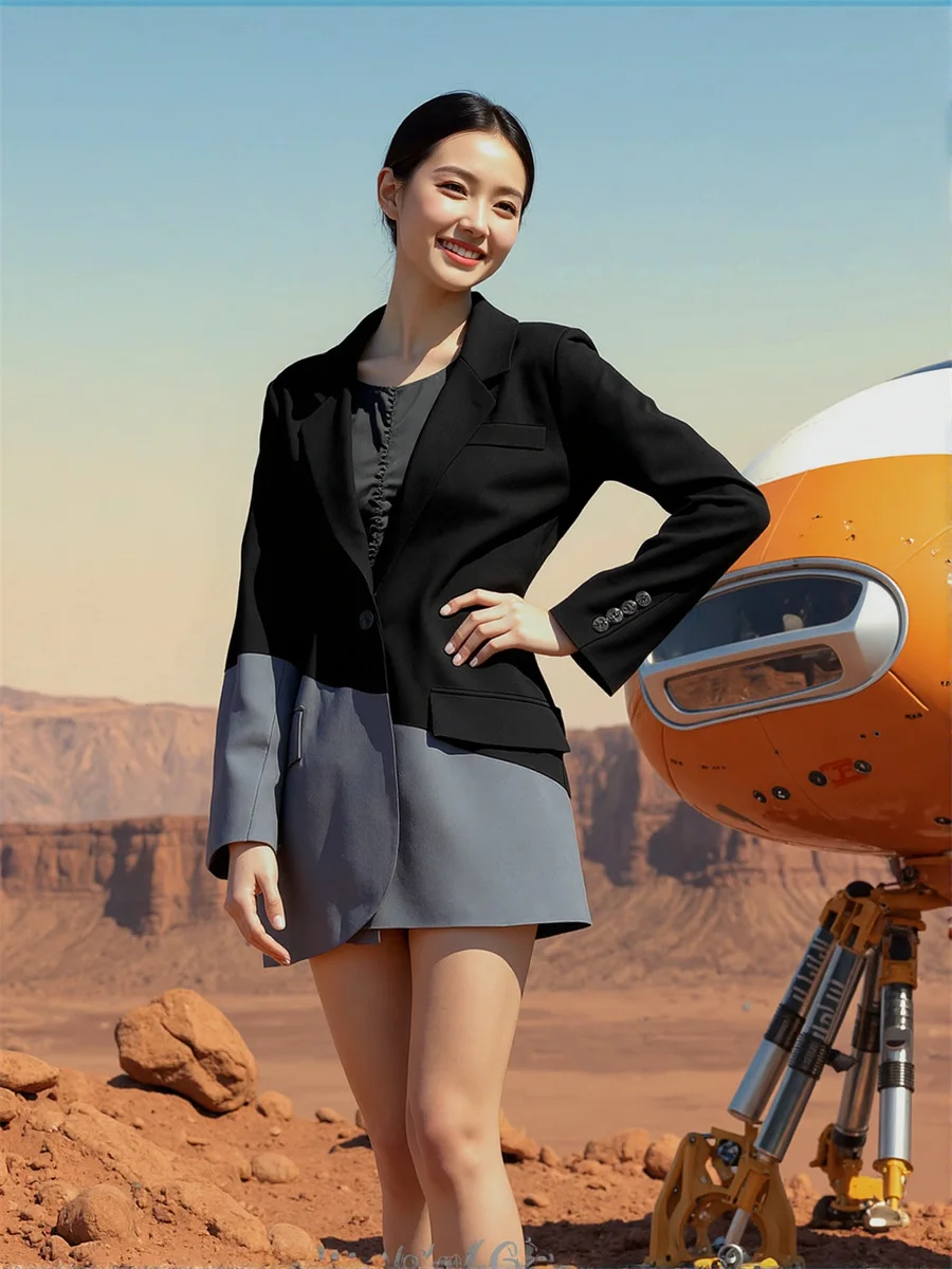 

Женский пиджак в стиле пэчворк с вырезами, 2025 год, с принтом в клетку, в западном стиле, на пуговицах, с длинными рукавами, для повседневной носки