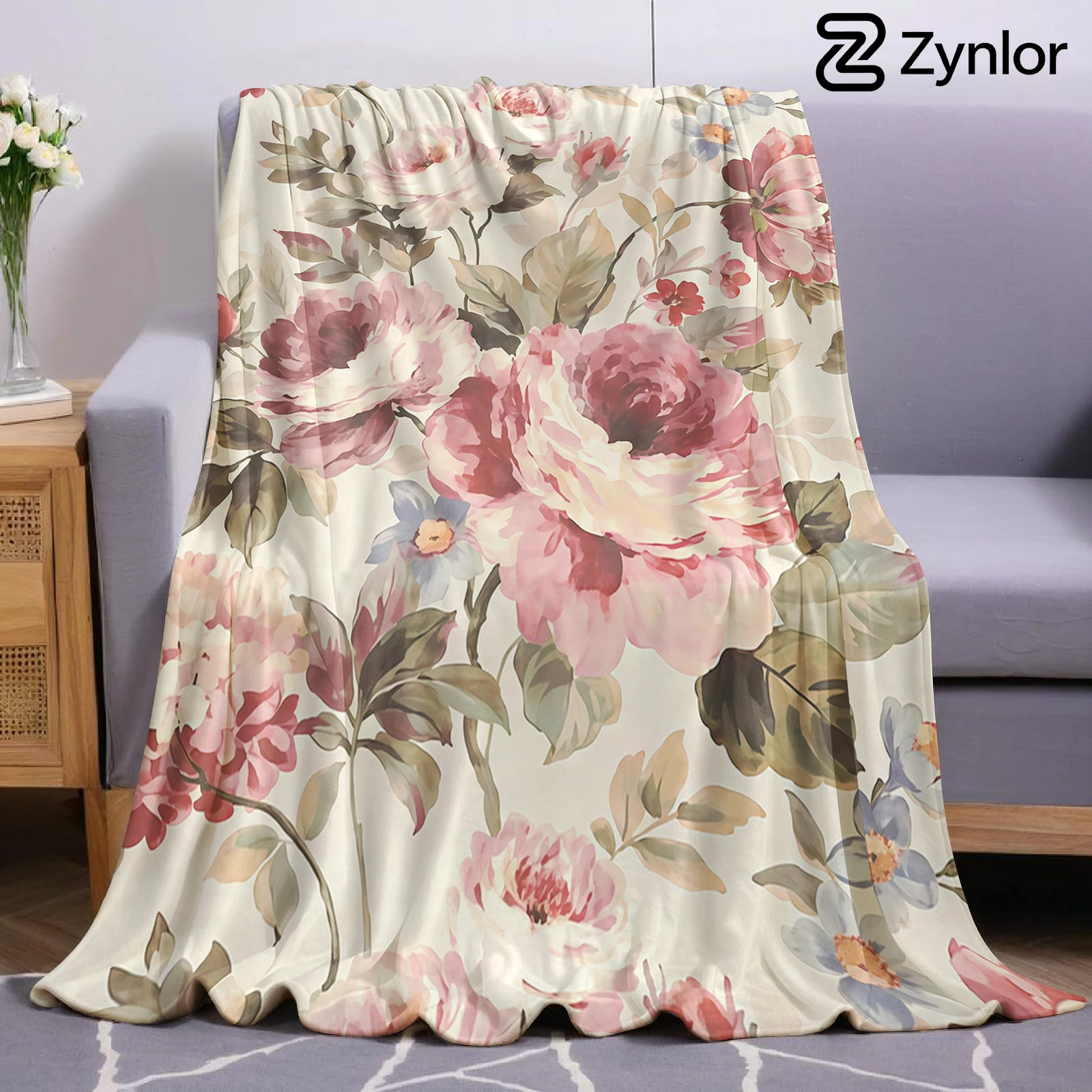 Soft Pink Bouquet Cartoon Anime Print Flannel Blanket Soft Warm Throw for Kids Bedroom Sofa Bed Christmas Office Car