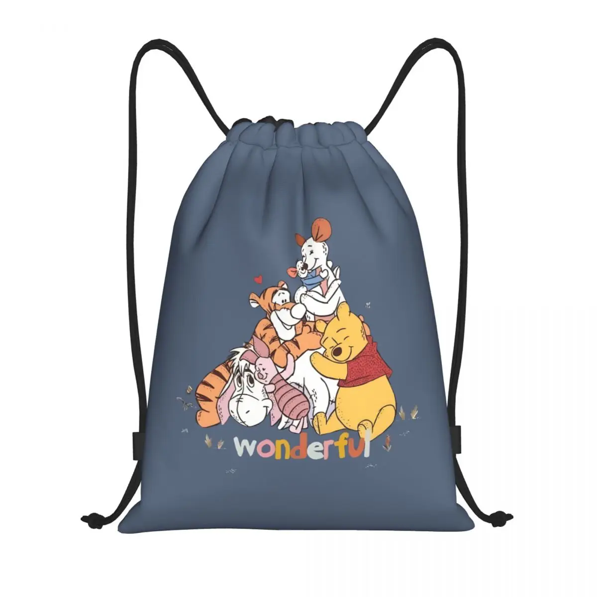 

Custom Winnie The Pooh Drawstring Backpack Women Men Gym Sport Sackpack Foldable Cute Cartoons Training Bag Sack