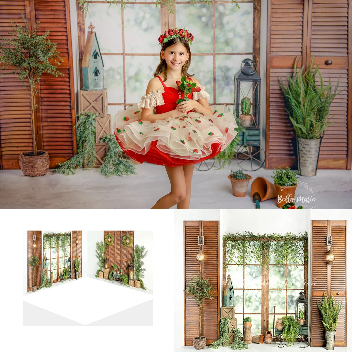 

Scenery Outside The Window Background Wooden House Child Baby Photography Props Adult Kids Photocall Decor Spring Plant Backdrop