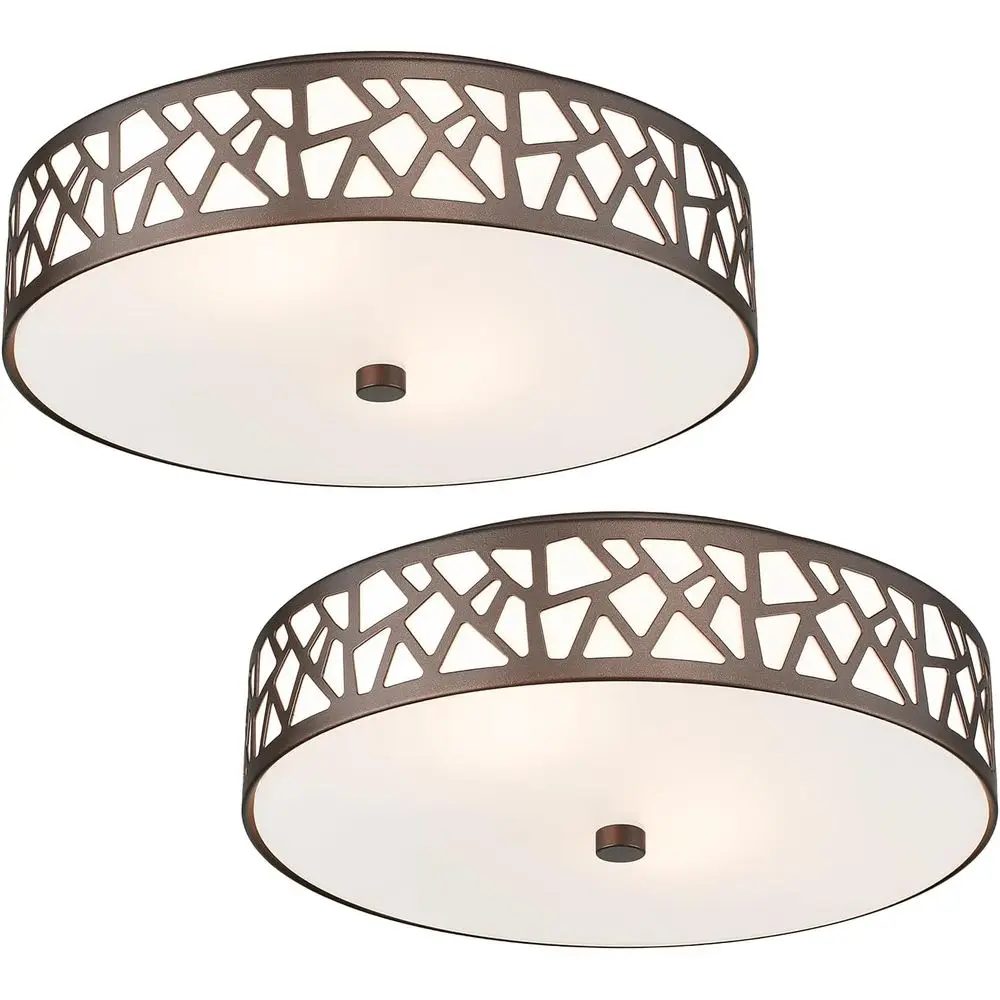 

12 Inch Roped Glass Shade Ceiling Lights, Oil Rubbed Bronze Fixtures for Mounting in Bedroom, Hallway, Kitchen, Bathroom