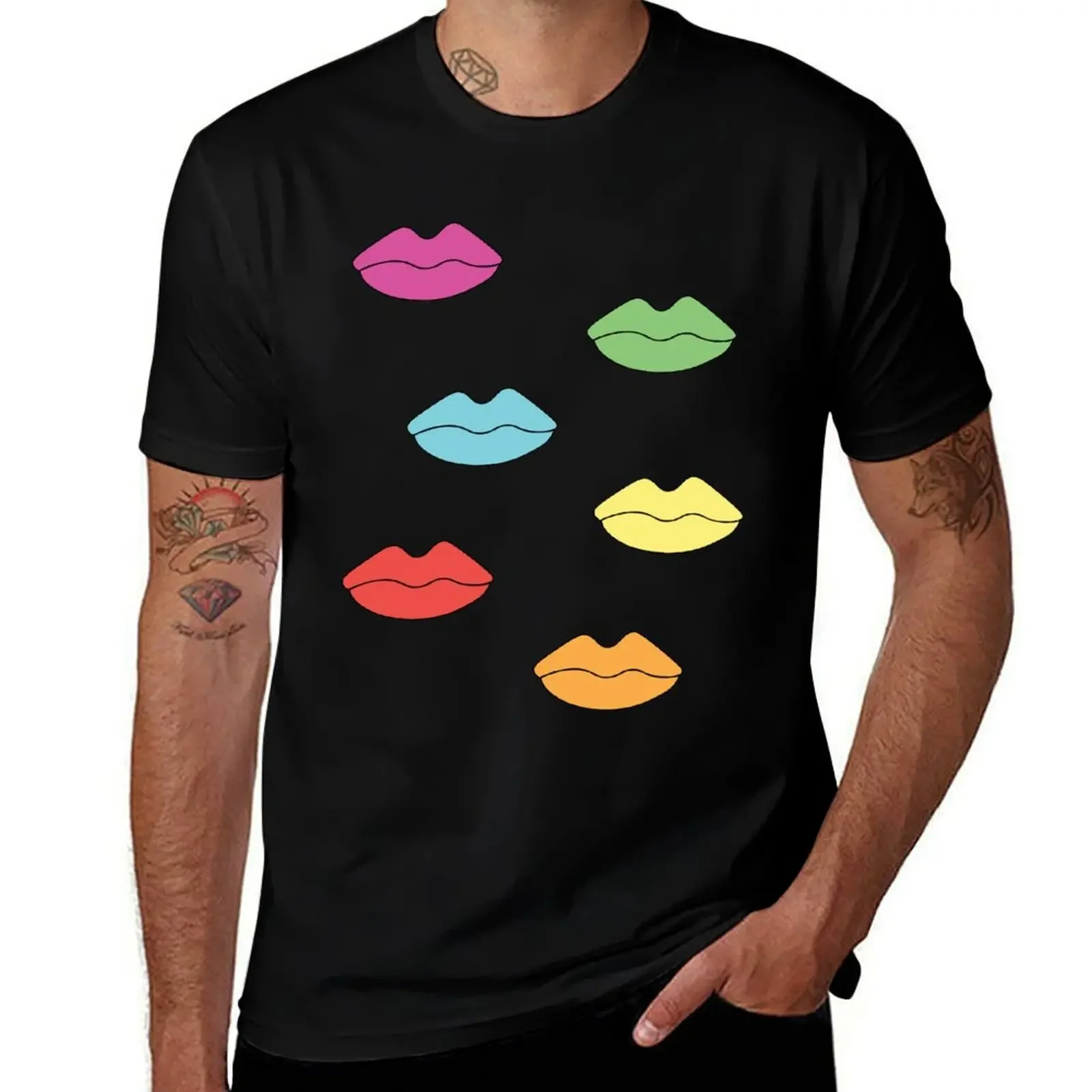 

Rainbow Lips T-Shirt vintage man clothes animal prinfor boys Men's t-shirt